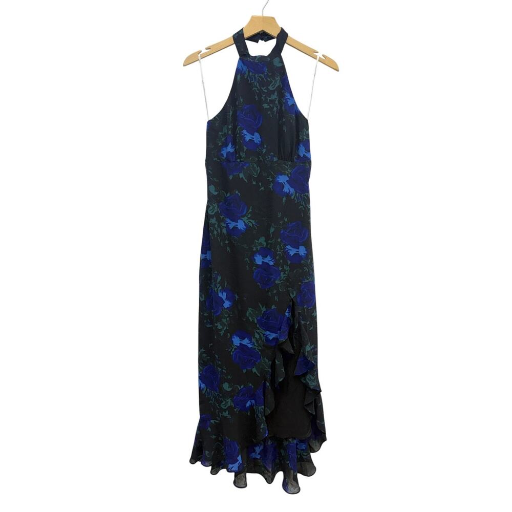Lulus Elegant Entrance Black Floral Print Halter Maxi Dress size Small NWT - Picture 3 of 6